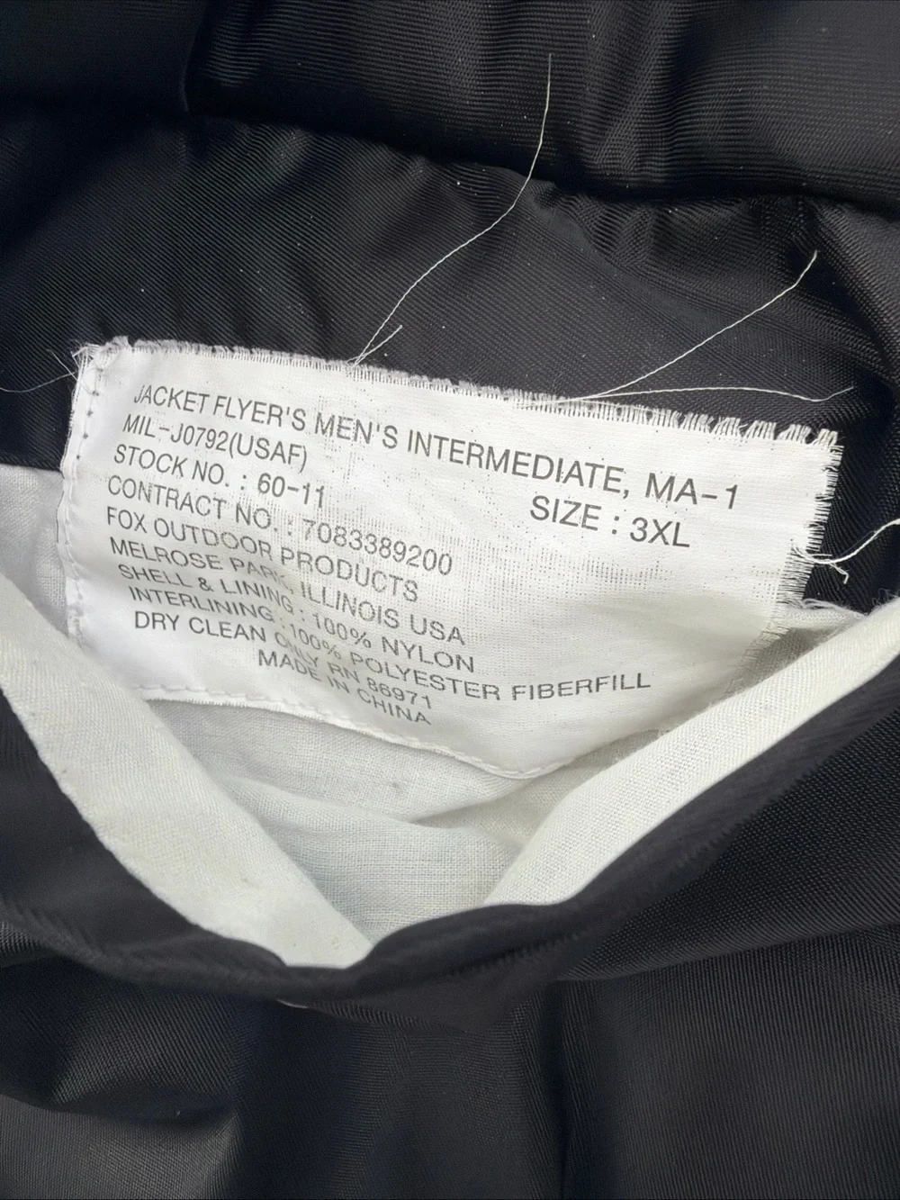 USAF MA-1 Intermediate Flyer’s  Bomber Jacket Black Reversible Men’s Size 3XL